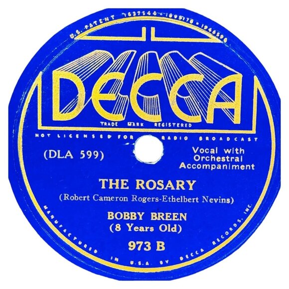 Bobby Breen M-O-T-H-E-R / The Rosary 10in Shellac 78 RPM Decca 973 Record VTG - Picture 4 of 4